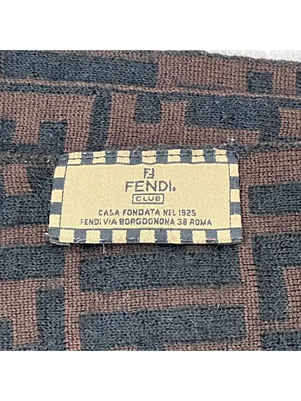 Fendi Vintage Zucca Pattern Knit Scarf Brown Black
